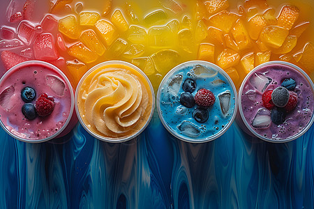四杯水果冰淇淋图片
