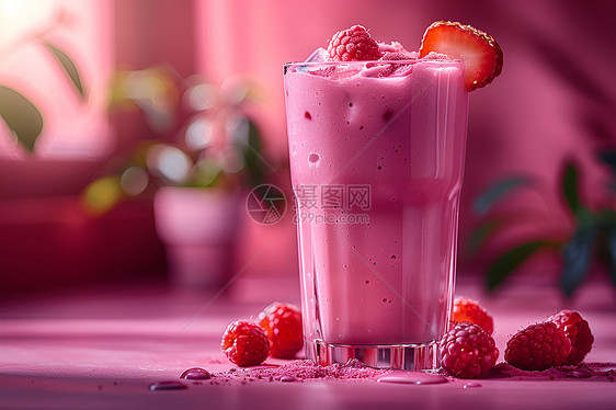 粉红色的水果冰沙图片