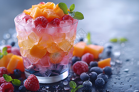 水果冰沙与清新薄荷图片