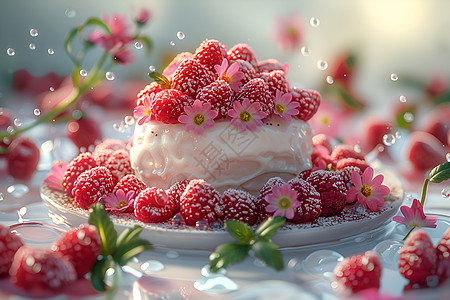 树莓蛋糕草莓水果蛋糕高清图片