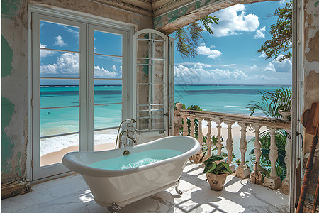海景别墅里的浴缸图片
