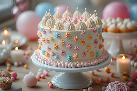 粉色甜美的生日蛋糕图片