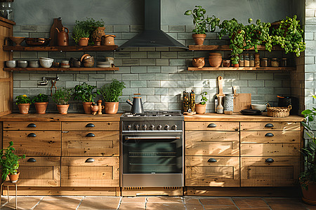 木质橱柜的厨房图片