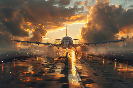 夕阳下的机场图片