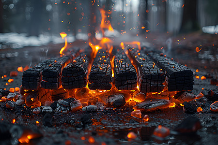 火焰矢量图焦黑燃扰的木炭背景