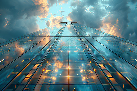 伸向天空的玻璃建筑图片