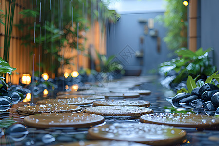 雨中的花园小路图片