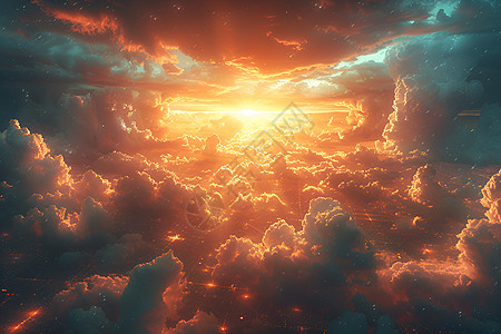 云海中的金色夕阳高清图片