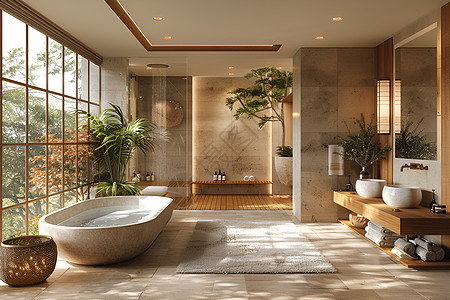 明亮宽敞的浴室图片