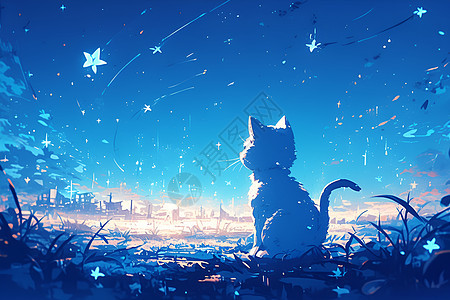 星空下的猫咪图片