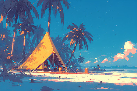 夜幕下的海滩帐篷图片