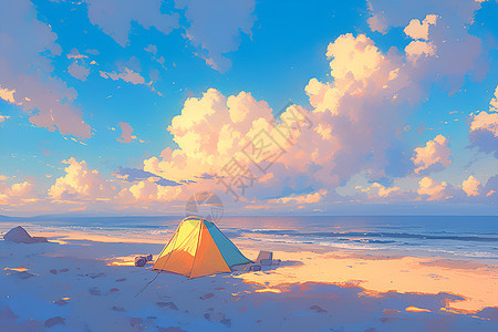 沙滩上迷人的帐篷图片