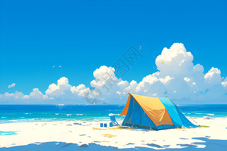 沙滩上的帐篷插画图片