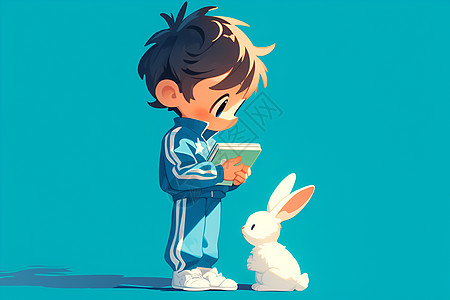 男孩和兔子图片