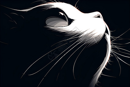 黑白色的猫咪插画背景图片