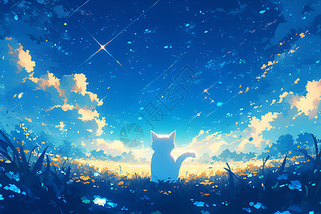猫咪抬头仰望星空图片