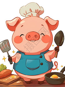 米其林厨师小猪厨师的魅力插画