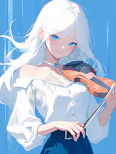 白发女孩拉小提琴图片