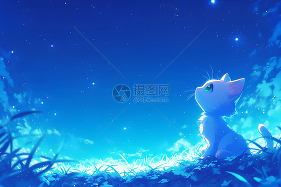 夜空中的猫咪图片