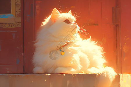阳光下的白猫图片