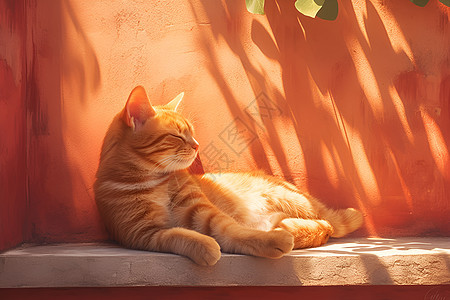 阳光下趴着的猫咪图片