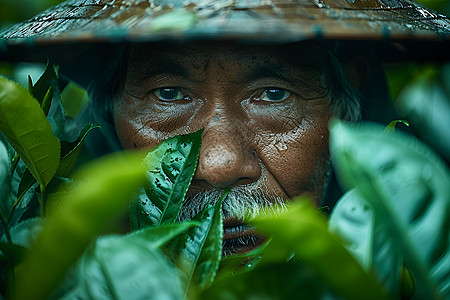 茶农专注地采茶叶高清图片