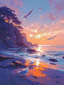 日落时的海岸风景图片