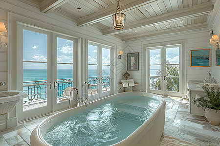 海景房中的独立浴缸图片