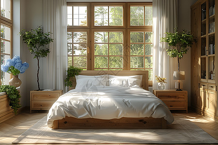 晨曦微光下的现代极简风卧室图片