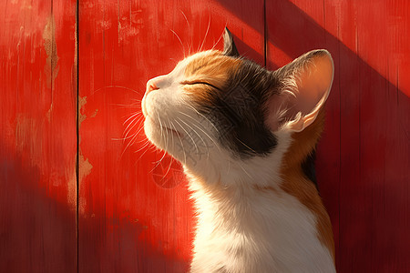 红墙下的猫咪图片