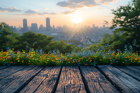 城市景观前的花园图片