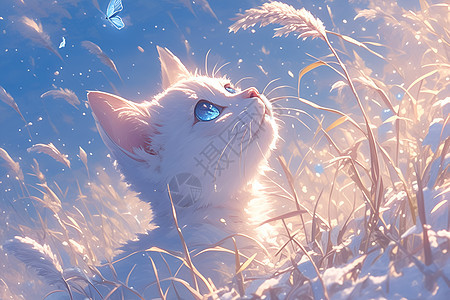 冬天田野中的小猫图片
