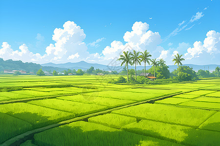 茂密的绿色稻田图片