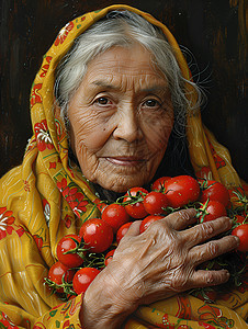 外婆抱着西红柿图片