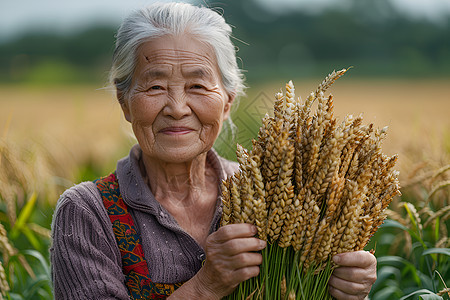 农田里一位奶奶笑容满面图片