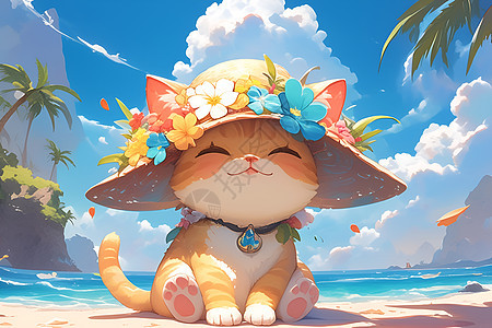沙滩上的可爱猫咪图片