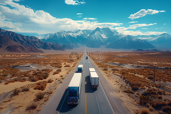 货车队沿着山路行驶图片