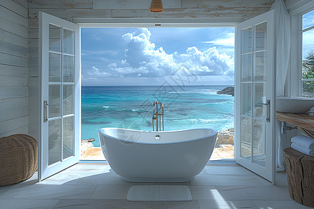 海洋景色和浴缸图片
