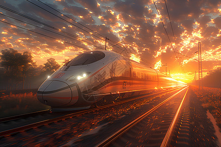 夕阳下的高速列车图片