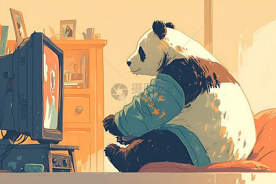 熊猫看电视图片