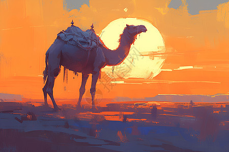 黄昏下的一只骆驼图片