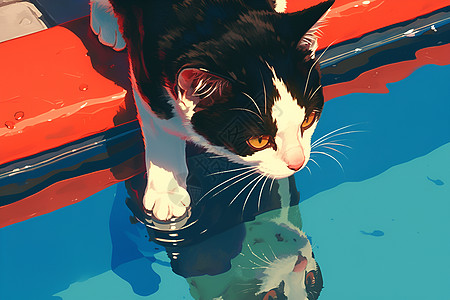猫咪在水边嬉戏高清图片