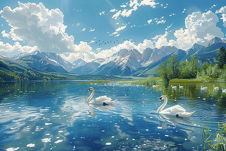 湖景中的的天鹅图片