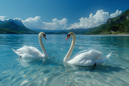 清澈湖面的白天鹅图片