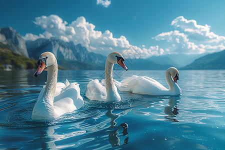 湖面游泳的白天鹅图片