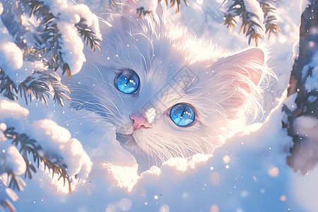 雪地上的一只呆萌猫咪图片