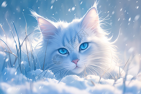 趴在雪地上的猫咪图片