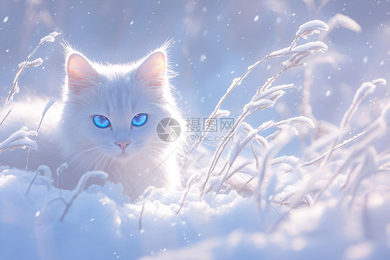 雪地的猫咪图片
