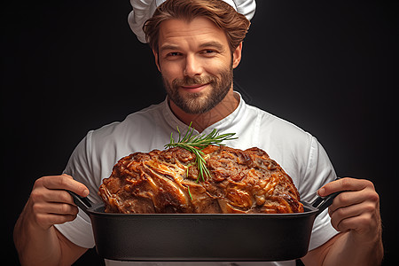 厨师烤盘上的烤肉图片