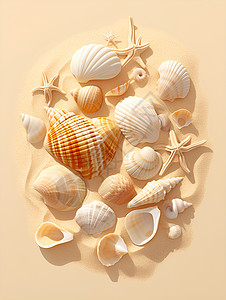 贝壳环绕下的沙滩艺术图片
